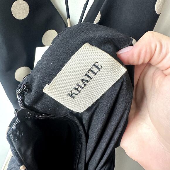 Khaite Robin Pleated Polka Dot Silk Crepe De Chine Maxi Dress Black - Picture 5 of 6